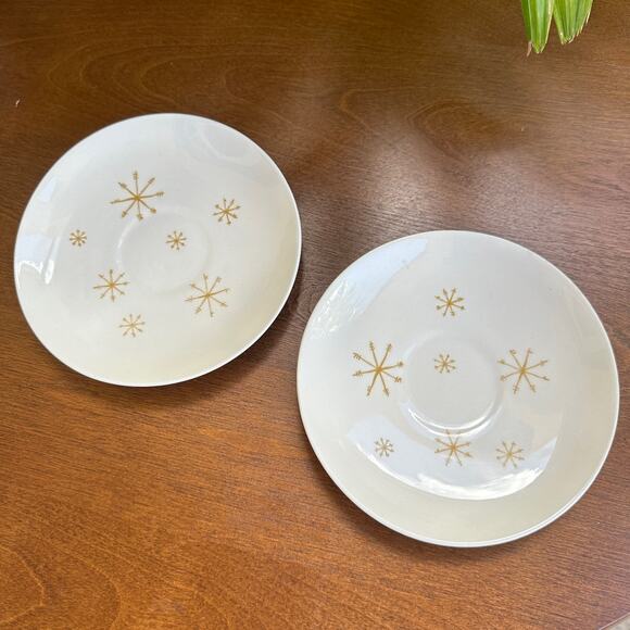 Set of 3 Vtg Star Glow Royal China Sebring Saucers Atomic Starburst MCM - Picture 1 of 5